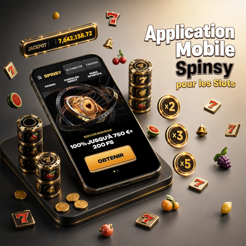 Application mobile Spinsy pour jouer aux slots via navigateur, sans téléchargement, compatible iOS et Android.