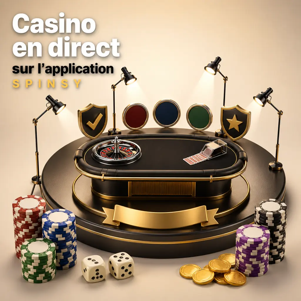 Casino en direct Spinsy : roulette, blackjack, baccara et game shows avec croupiers en streaming HD sur mobile.