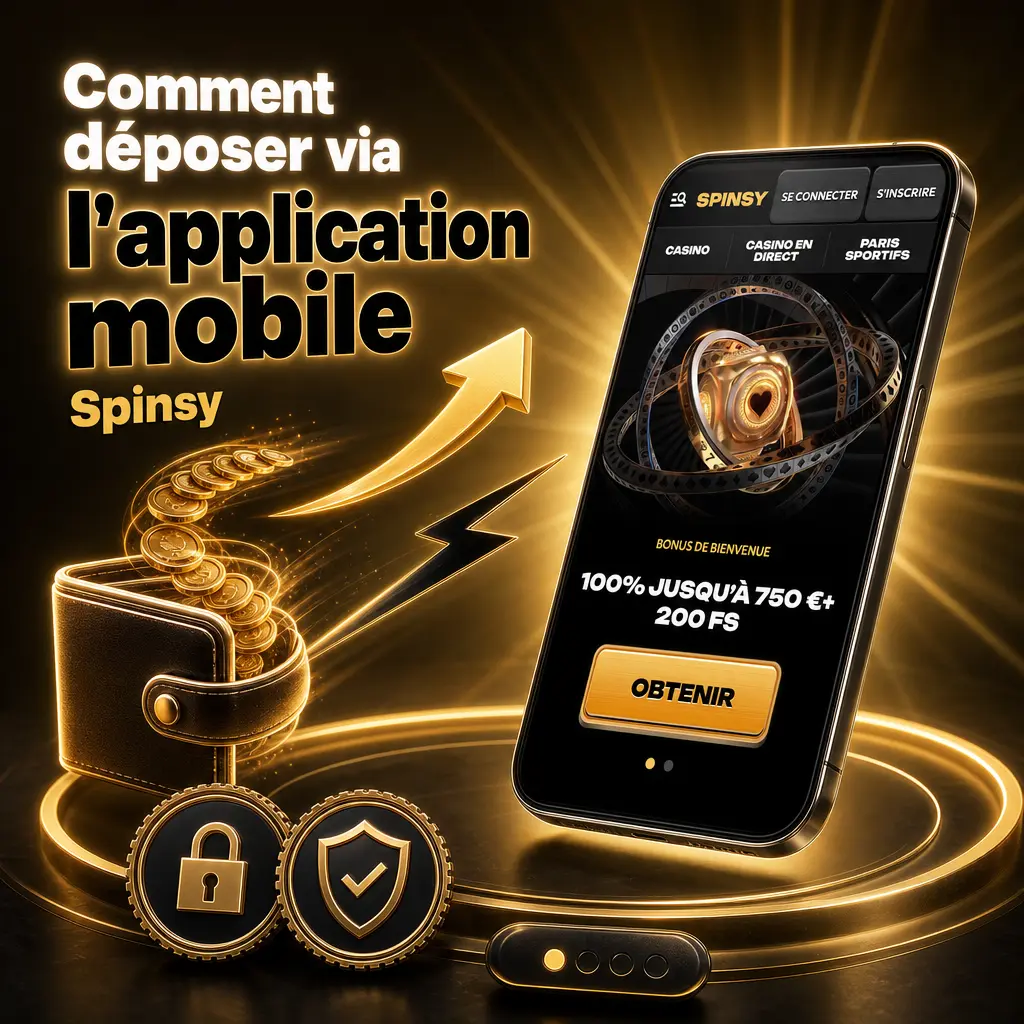 Dépôt sur l'application mobile Spinsy via navigateur, en 3 étapes simples depuis un smartphone