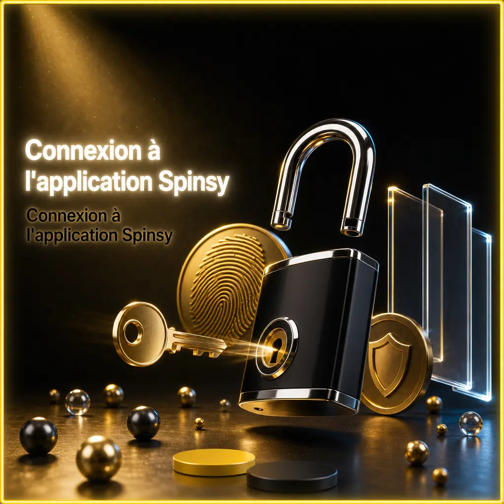 Connexion à l'application Spinsy avec identifiants, vérification du code de sécurité et accès au tableau de bord