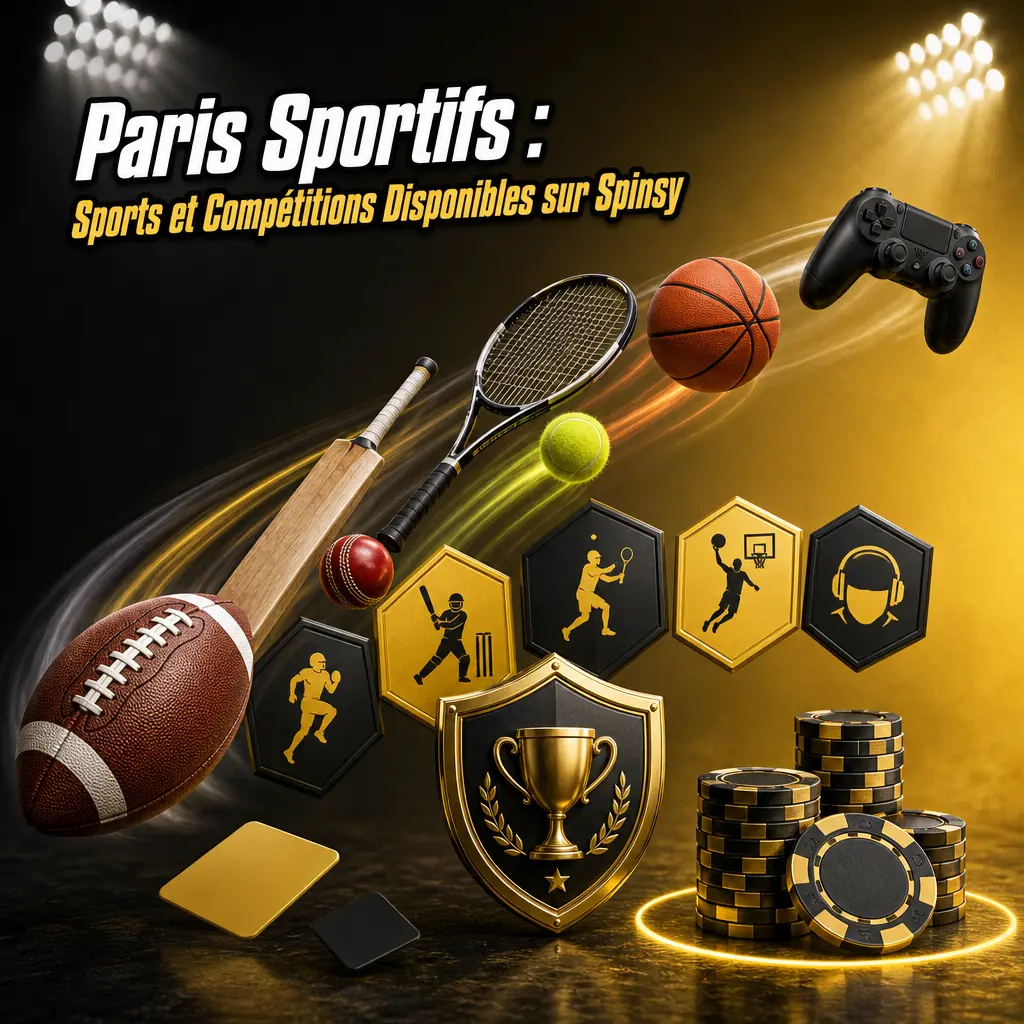 Paris sportifs sur Spinsy : football, cricket, tennis, basket et e-sport avec de nombreux marchés de paris disponibles.