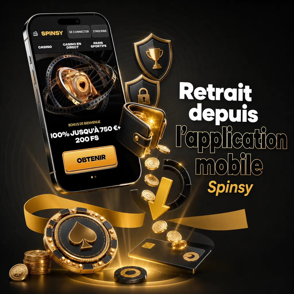 Capture d'écran du retrait sur l'application mobile Spinsy depuis un smartphone, affichant le solde et l'historique