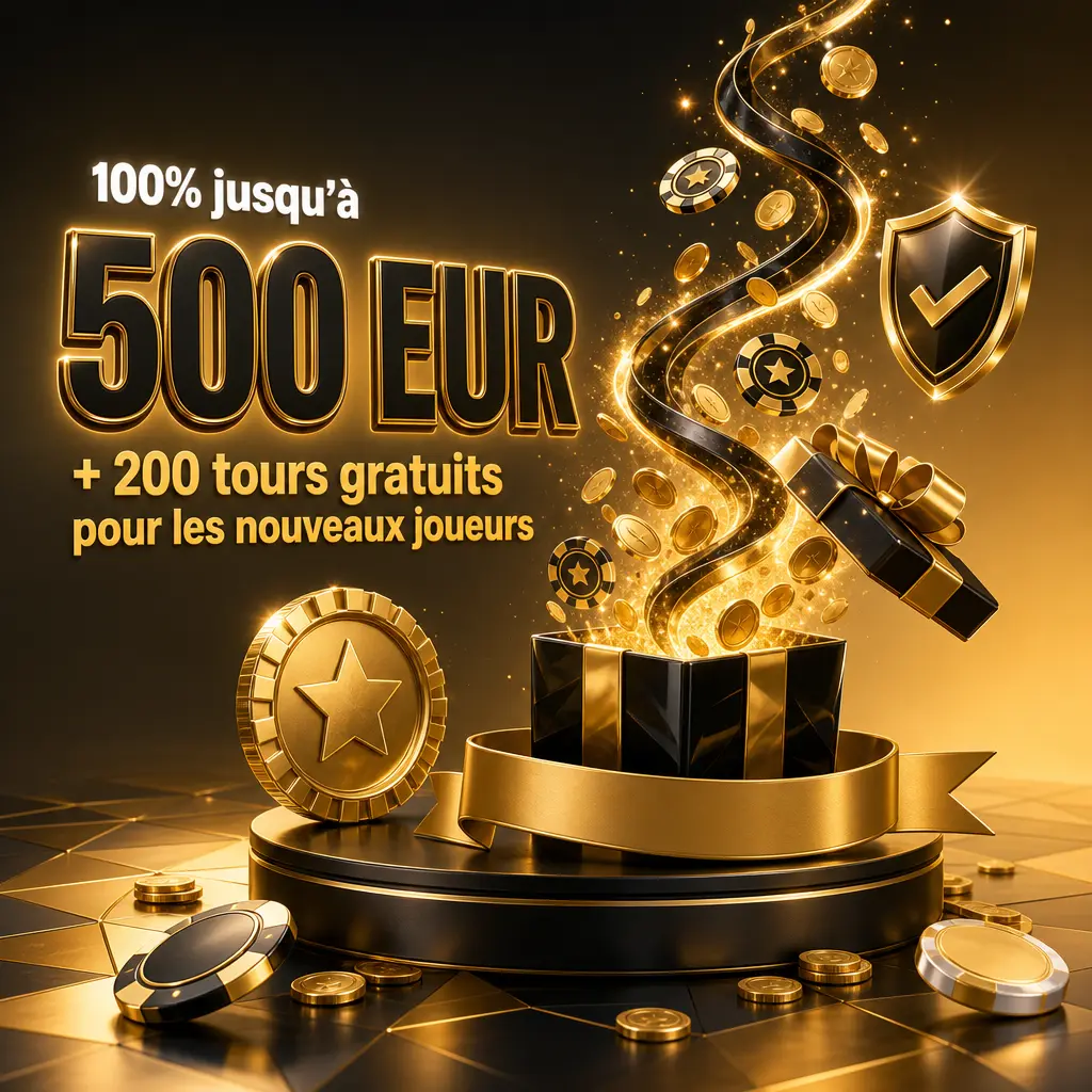 Bonus de bienvenue casino : 100% jusqu'à 500 EUR plus 200 tours gratuits pour nouveaux joueurs, dépôt minimum 20 EUR