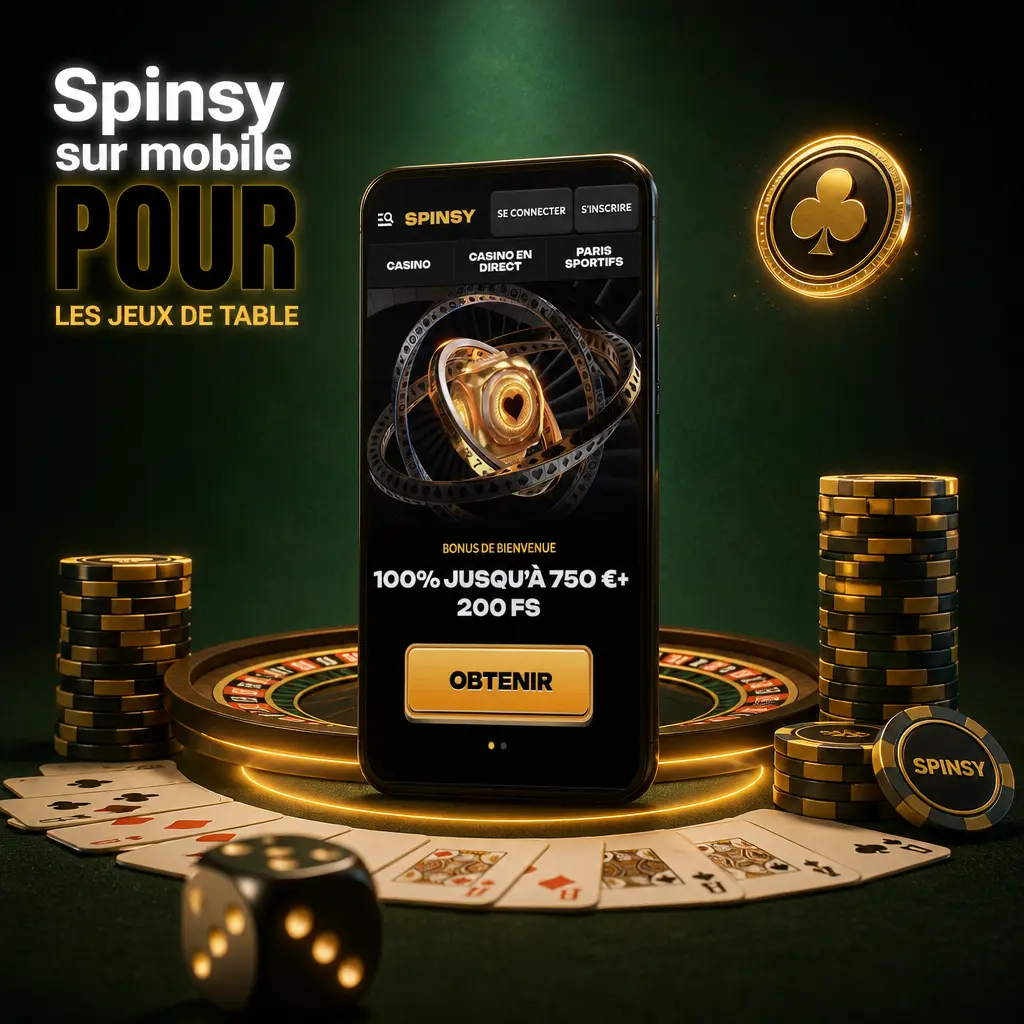 Spinsy mobile : roulette, blackjack et baccarat accessibles sans téléchargement depuis Chrome ou Safari