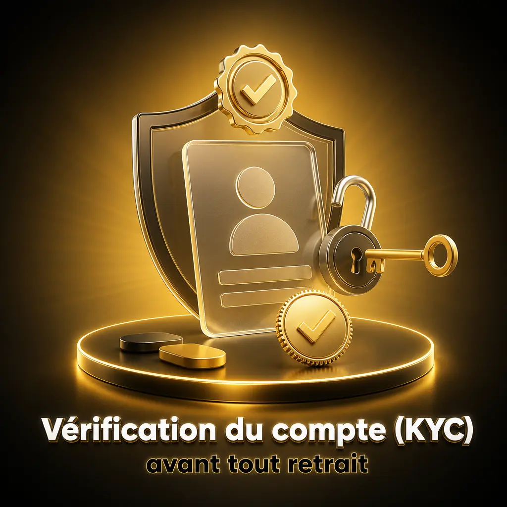 Vérification KYC du compte : pièce d'identité et justificatif de domicile requis avant tout retrait pour sécuriser votre compte.